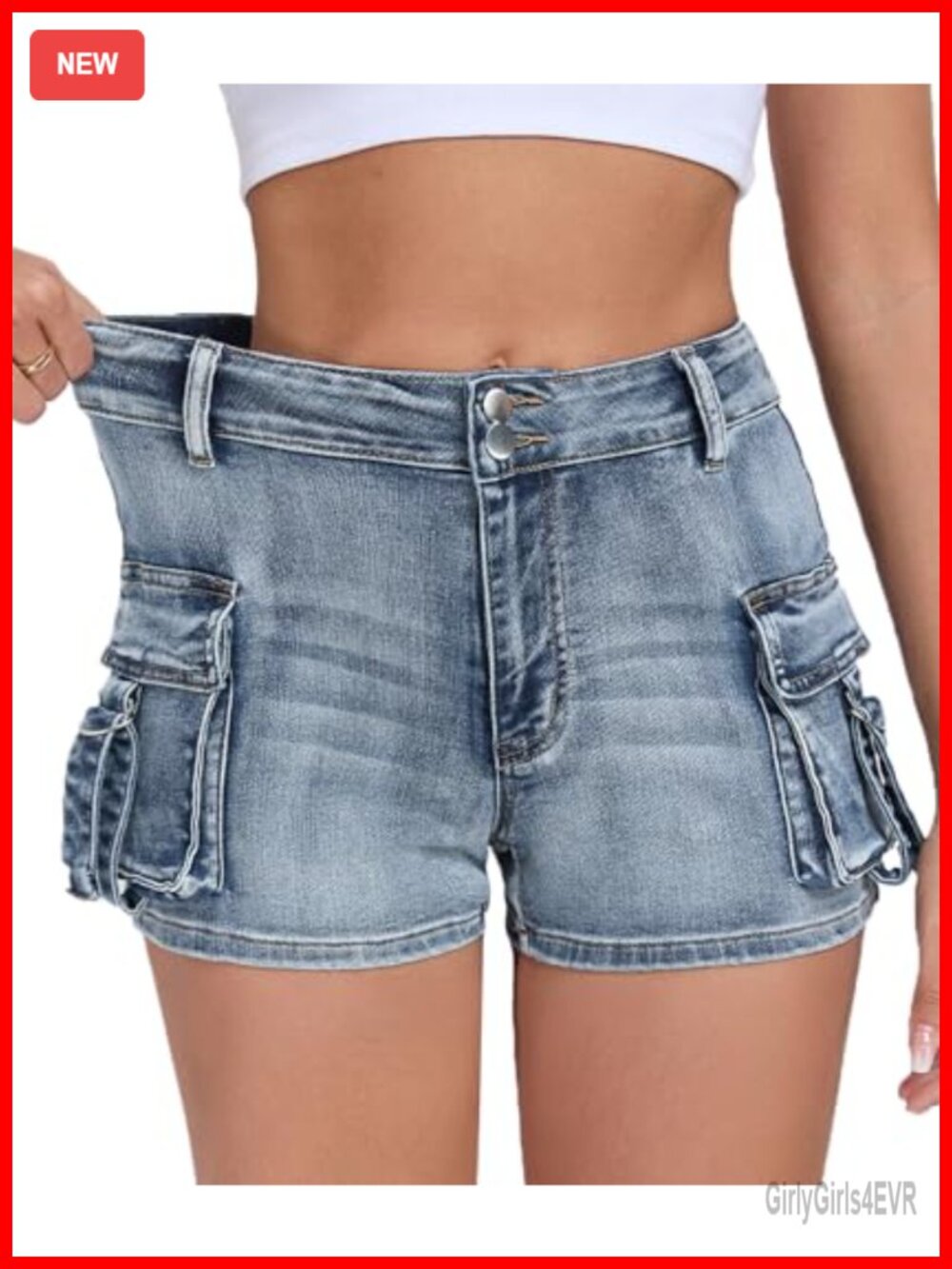 Women's Stretchy Denim Cargo Shorts with Pockets Y2K